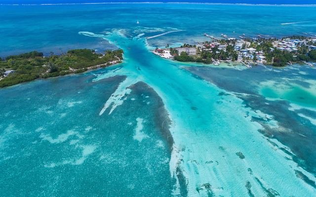 Turquoise shallows and the channel at Caye Caulker, Belize