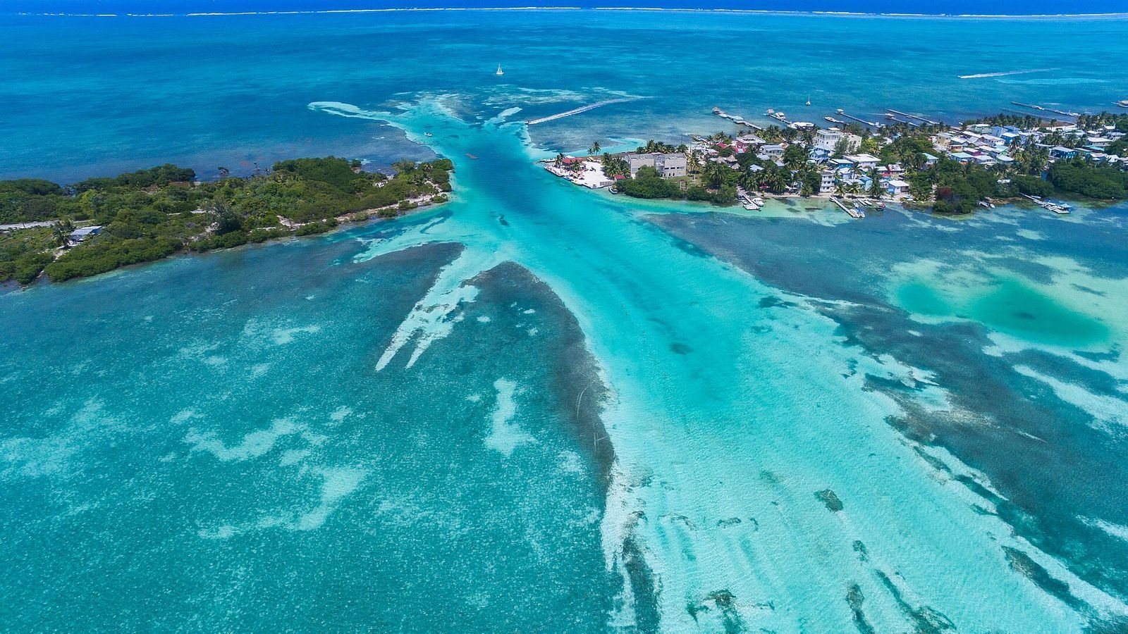 Turquoise shallows and the channel at Caye Caulker, Belize