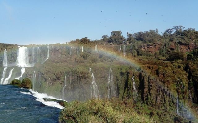 A rainbow over the Iguacu Falls, Brazil