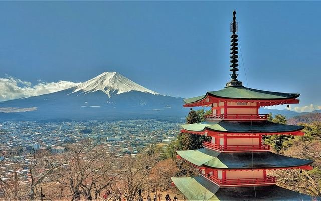 The Chureito Pagoda with Mount Fuji beyond, Japan