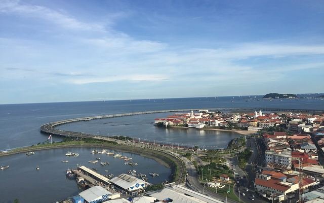 The Casco Viejo waterfront and the Panama City skyline