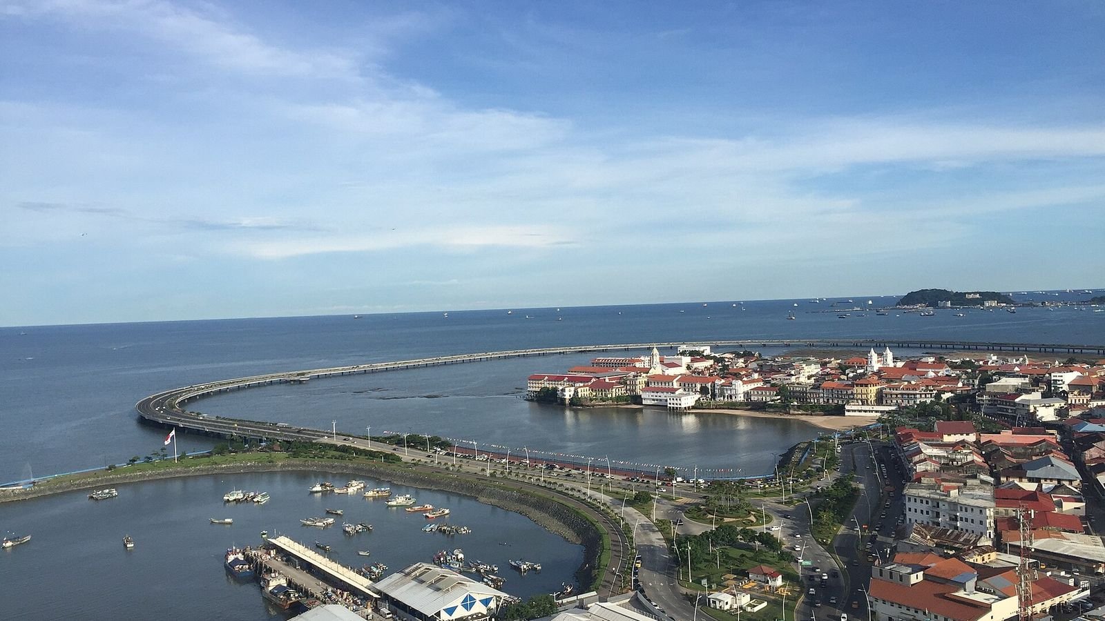 The Casco Viejo waterfront and the Panama City skyline